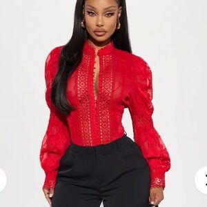 Elegant red lace blouse